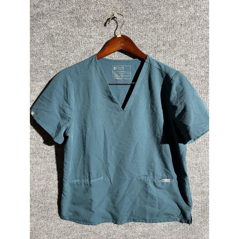 FIGS Scrub Top Womens Large Green V Neck Technical Collection Stretch Medical